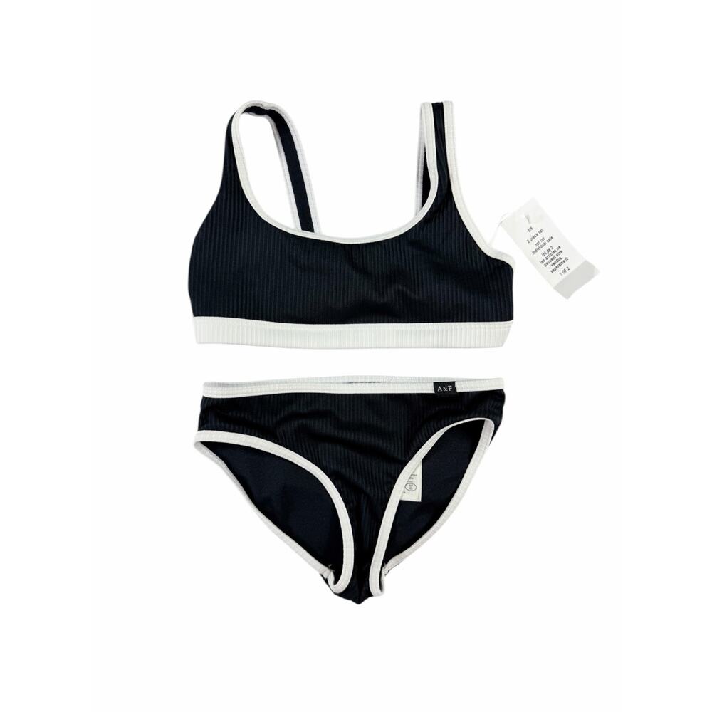NEW Abercrombie Kids Girls Size 5/6 Black Ribbed Bikini Set Two Piece Swimwear